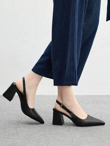 CUCCOO BIZCHIC 女士时尚黑色后带侧扣粗跟尖头高跟鞋，后带穆勒鞋，适合日常、通勤、约会、派对 - 黑色 - 查看 7