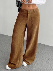 FavEase 2025 Autumn/Winter Casual Vintage Corduroy High-Quality Loose Fit Straight Leg Pants, Light Brown Versatile - Coffee Brown - View 6