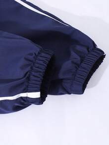 SHEIN Sparklyn Girls' Casual Versatile Outfit Set, With White Letter Embroidery On Front, White Ribbon Bow On Sleeve & Pant Sides, Elastic Cuffs & Hem, Suitable For Autumn/Winter Outings, Can Be Paired With T-Shirts & Long Sleeves