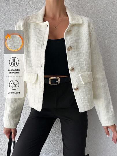 EURMUSE Plus Size Gold Button Front Casual Cardigan