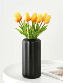 1PC/4Pcs Ceramic Look Plastic Composite Vase, Unbreakable Vase, Height 7.8 Inch Plastic Vase, Simple Tabletop Vase, Dried Flower Vase For Pampas Grass Decoration And Artificial Flower Vase For Home Decor, Bohemian Vase For Wedding Party Table Home Decor, Home Decor, Flower Vase, Centerpiece, Table Decor - Black - View 3