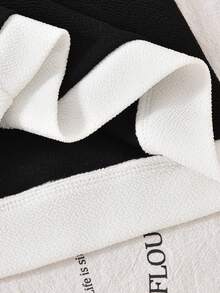 SHEIN Girls' Black & White Patchwork Fitted Dress With Bow Decor, Elegant, Autumn/Winter - Black - View 3