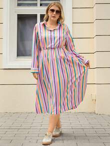 Rosumi Plus Size Casual Commuter Striped Dress, Autumn Winter Clothes For Women Cozy Fall And Winter Clothes For Women Casual Long Dresses - Multicolor - View 9