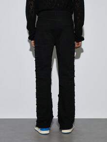 Modcrash Jeans ajustados con parches elásticos, estilo de gato con bigotes, desgastados, con vuelo, estilo emo para primavera a verano - Negro - Ver 5