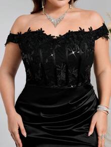 Coutiva Vestido de noche de satén con abertura alta, diseño de aplicaciones accionadas a mano, cuello de un solo hombro y bajo con corte, adecuado para invitados de boda, ceremonia de graduación y fiesta de baile, talla grande y elegante