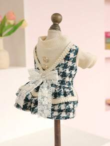 PETSIN 1件宠物连衣裙，蓝色格子公主风，猫狗通用，适合秋冬季节穿着 - 藍色 - 查看 9