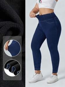 Flexra 大码休闲破洞宽松弹力针织紧身牛仔裤 - 藍色 - 查看 1