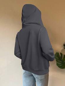 SHEIN EZwear 秋冬女士灰色针织连帽卫衣 - 深灰色 - 查看 2