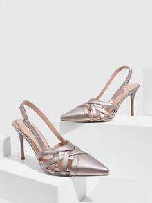 CUCCOO SZL Scarpe con tacco alto e punta affusolata da donna, in pelle sintetica argento, design minimalista alla moda, comode per uso quotidiano, feste e banchetti - Argento - Visualizzare 2