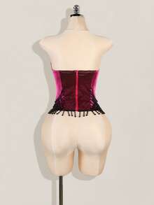 SHEIN ICON Top corto con forma de murciélago hecho de espinas de pescado para mujeres - Burdeos - Ver 3