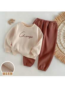 Loomiva 2件套男童字母图案针织柔软圆领长袖卫衣和松紧腰裤套装 - 彩色 - 查看 1