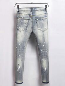 Manfinity Homme 男士休闲时尚做旧浅蓝色水洗紧身牛仔裤 - 淺色水洗藍 - 查看 2