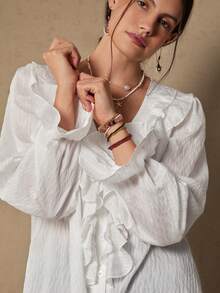 Freevana 大码优雅通勤和度假荷叶边衬衫 - 白色 - 查看 8