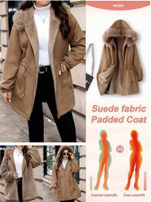 SHEIN Clasi Parka à capuche doublée de fourrure de lapin, style décontracté, grande taille