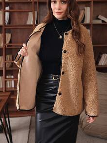 Louniche Áo khoác cardigan dáng rộng, cài nút tương phản, dáng suông, thời trang thường ngày, đi làm hàng ngày cho nữ, thu/đông - Màu be - Xem 8