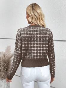 EMERY ROSE Casual Plaid Cardigan, Suitable For Commuting And Daily Wear, Autumn - Rusty Rose - View 2