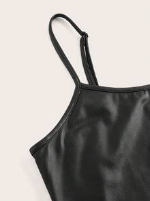 SHEIN EZwear 女士休闲性感PU紧身吊带背心 - 黑色 - 查看 3