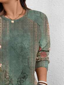 EMERY ROSE Casual Retro Elegant Floral Pattern Plus Size Sweatshirt, Autumn/Winter - Multicolor - View 6