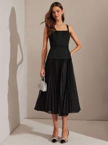 Enchnt 这款浪漫的秋冬黑色粗花呢蕾丝边褶裥连衣裙，配有腰带，时尚优雅。非常适合派对、约会、节日、毕业典礼、办公室、郊游、万圣节和圣诞节等场合。（秋季女装、秋季套装、秋季套装、狂欢节、新年女装） - 黑色 - 查看 5