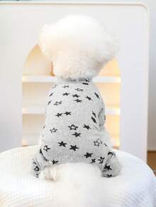 PETSIN 1 件套宠物衣服，舒适猫狗印花五角星灰色家居服连体衣睡衣