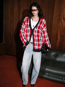 Airlisse Cardigan Longgar Motif Kotak-kotak Kasual, Cocok untuk Beraktivitas Sehari-hari, Musim Gugur/Dingin - MultiWarna - View 7