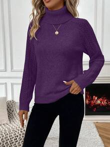 EMERY ROSE Suéter casual de cuello alto y manga raglán de unicolor simple para uso diario y viajes, otoño/invierno para mujer - Bold Plum - Ver 6