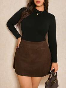 Elaquor Falda de cintura alta de unicolor talla grande, adecuada para el trabajo