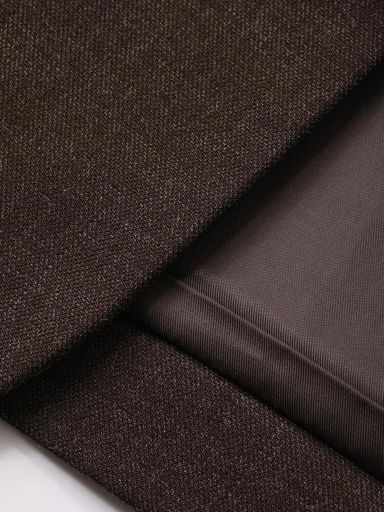 Men's Solid Color Loose Fit Brown Commuter Style Suit Set, Autumn Business Attire