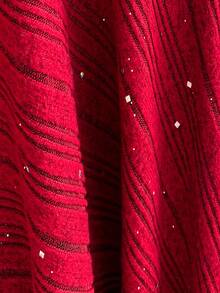 Soleia 女士性感优雅节日连衣裙，闪光条纹纹理针织面料，毛茸茸的拼接，露肩胸部镂空褶饰，雪花毛绒球装饰，紧身迷你连衣裙，适合派对、晚会、性感约会、海滩度假、假日、下午茶、海滩、游轮、城市旅行、波西米亚风度假、音乐节，可内外穿着 - 酒紅色 - 查看 8