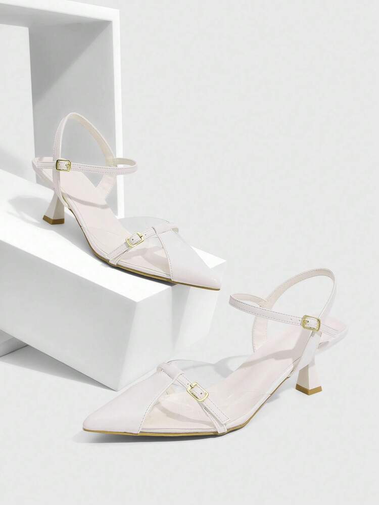CUCCOO SZL Women's PU Leather Pointed Toe Buckle Strap Chunky Heel Dress Pumps, Fashionable & Sexy