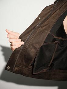 Lumivelle Autumn New Women's Retro Loose Version Stand Collar Long Sleeve Faux Suede Short Jacket, 25 Early Autumn European And American Fashion Casual Stand Collar Long Sleeve Jacket, Vintage Workwear Jacket