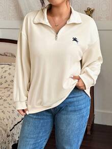 Vionelle 大码女式纯色马刺绣拉链宽松休闲运动衫