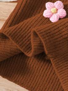 SHEIN Vintaside Kids Girls Handmade Flower Knitted Dress, Round Neck Long Lantern Sleeve Cute Elegant Pink Dress Girl S Spring And Autumn Dress Brown Sweater 4 Years Old Girls Girls Sweater Dress Kids Brown Dress Autumn And Winter Young Girls Dressse - Brown - View 7