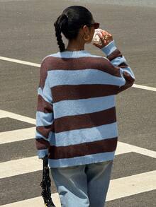 Muchica Damen Lässig Kontrast Farbige Drop Shoulder Langarm Pullover