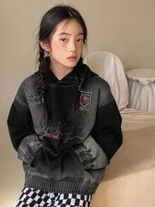 DAZY Girls' Hooded Denim Jacket - Black - View 6