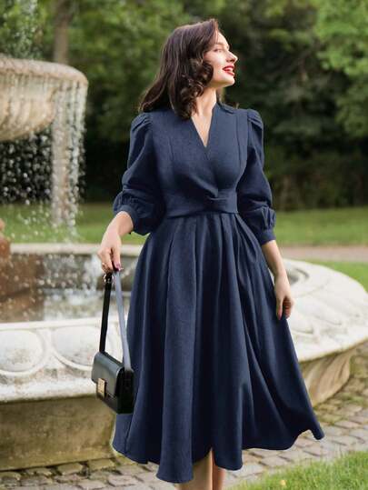 Vintamour Vintage Elegant Women's Dress With Pockets & Twist Detail Long Sleeve Casual Commute Holiday Dress Clothes For Women Dress Women Christmas Clothes Christmas Outfit For Women Christmas Women's Clothing New Year Clothes New Year Outfit Thanksgiving Outfit For Women Elegant Dresses For Women Elegant Dress Women,Dresses For Women Elegant,New Year Dress ,Elegant Party Dresses Spring