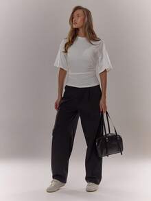 MUSERA Cinched Waist Draped T-Shirt Casual Vacation Casual Basics Airport Holiday Oversized Tee Fall Autumn Winter Elegant Spring Summer - White - View 3