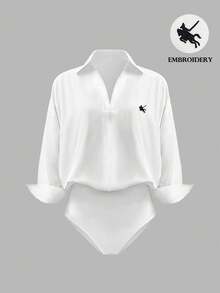 INAWLY 大码女式白色刺绣马标志紧身衣