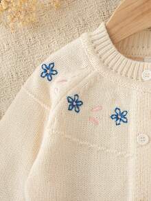 SHEIN 女婴圆领针织喇叭裙套装，可爱甜美秋冬季女婴针织套装，女婴毛衣套装半裙套装，针织两件套，秋冬女婴连衣裙，女婴秋冬针织服装，女婴毛衣套装，女婴针织两件套，女婴冬季服装，女婴秋季毛衣 - 米色 - 查看 3