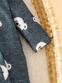 SHEIN 2pcs/Set Newborn Baby Unisex Cartoon Bear Print Long Sleeve Jumpsuit With Hat, Suitable For Daily Wear, Birthday Party, Photography In Spring, Summer, Autumn, Winter - Navy Blue - View 7