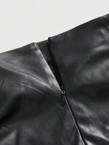 ROMWE Váy mini bó sát cạp thấp gợi cảm phối ren họa tiết lông thú chắp vá phối PU trang trí lễ hội âm nhạc Hippie cổ điển dành cho nữ - màu đen - Xem 4