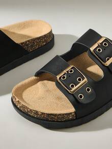 Solecia 女士时尚百搭休闲平底凉鞋 - 黑色 - 查看 5