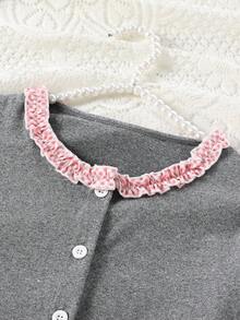 Sparklyn 少女荷叶边长袖睡衣套装，甜美舒适，春秋冬荷叶边长袖睡衣套装 - 灰色 - 查看 4