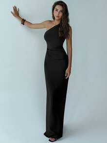 Aloruh Robe d'été élégante à couleur unie et ourlet asymétrique pour femmes - Noir - Voir 5