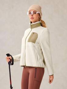 OutZeal 女士保暖抓绒立领口袋户外抓绒外套秋冬季徒步露营 - 杏色 - 查看 5