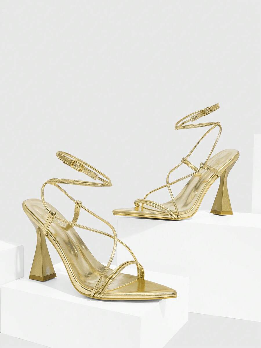 CUCCOO SZL Women's Fashionable And Elegant Heeled Sandals For Commuting Valentine's Day - Gold - View 1