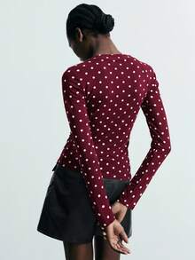 Maija 2025 Sequin Off Shoulder Fitted Long Sleeve T-Shirt, White Apricot Color, Suitable For Early Autumn Party Season - Burgundy - View 2