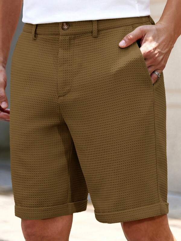 HIMLAND Pantalones cortos de hombre de unicolor tejido, de cintura media, pierna recta, adecuados para uso diario, primavera/verano
