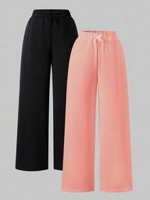 2pcs/Pack For Tween Girls, Wide Leg Sweatpants, Casual Basic Fashion, Suitable For All Seasons - Multicolor - View 2