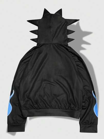 Street Life Sudadera con capucha y cremallera con estampado de esqueleto y llamas, de moda casual para hombre, para primavera/otoño